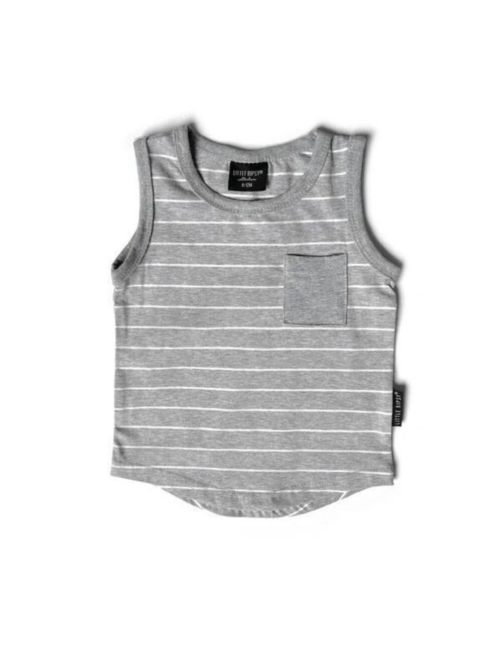 12-18M Little Bipsy Gray Striped Pocket Tank NWT